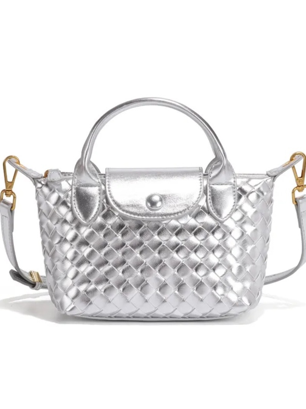 Silver Woven Mini Bag Metallic Y2K Party Club Statement Purse